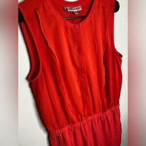 Jennifer Lopez Women's Career Jumpsuit Size 14 RED Gold Accents Short Sleeve